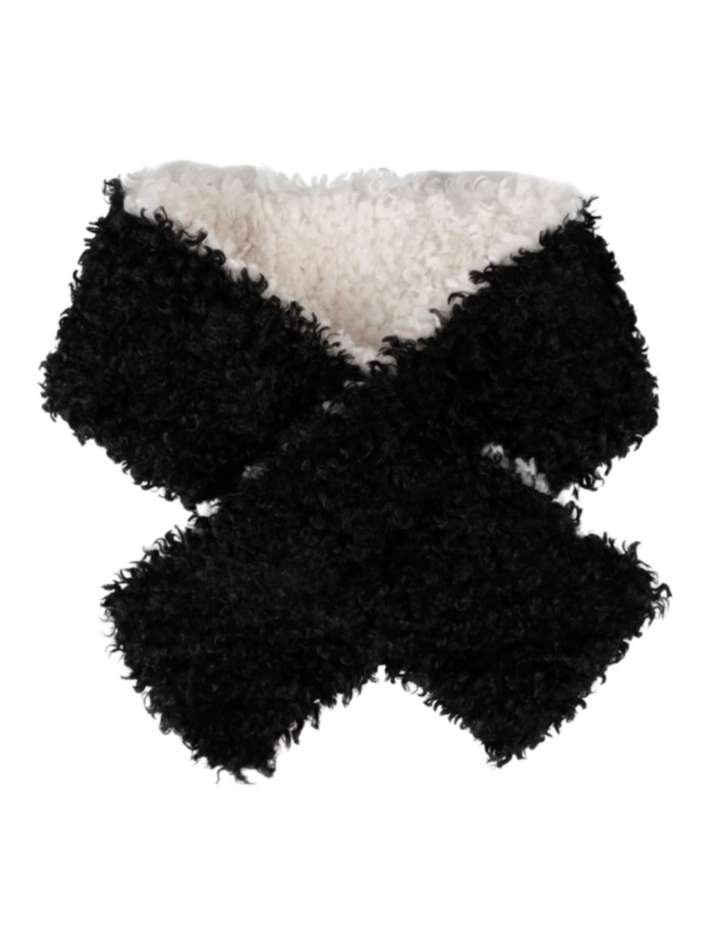 Haute Shore Faux Lamb Fur Pull Through Scarf Black Cream NWT